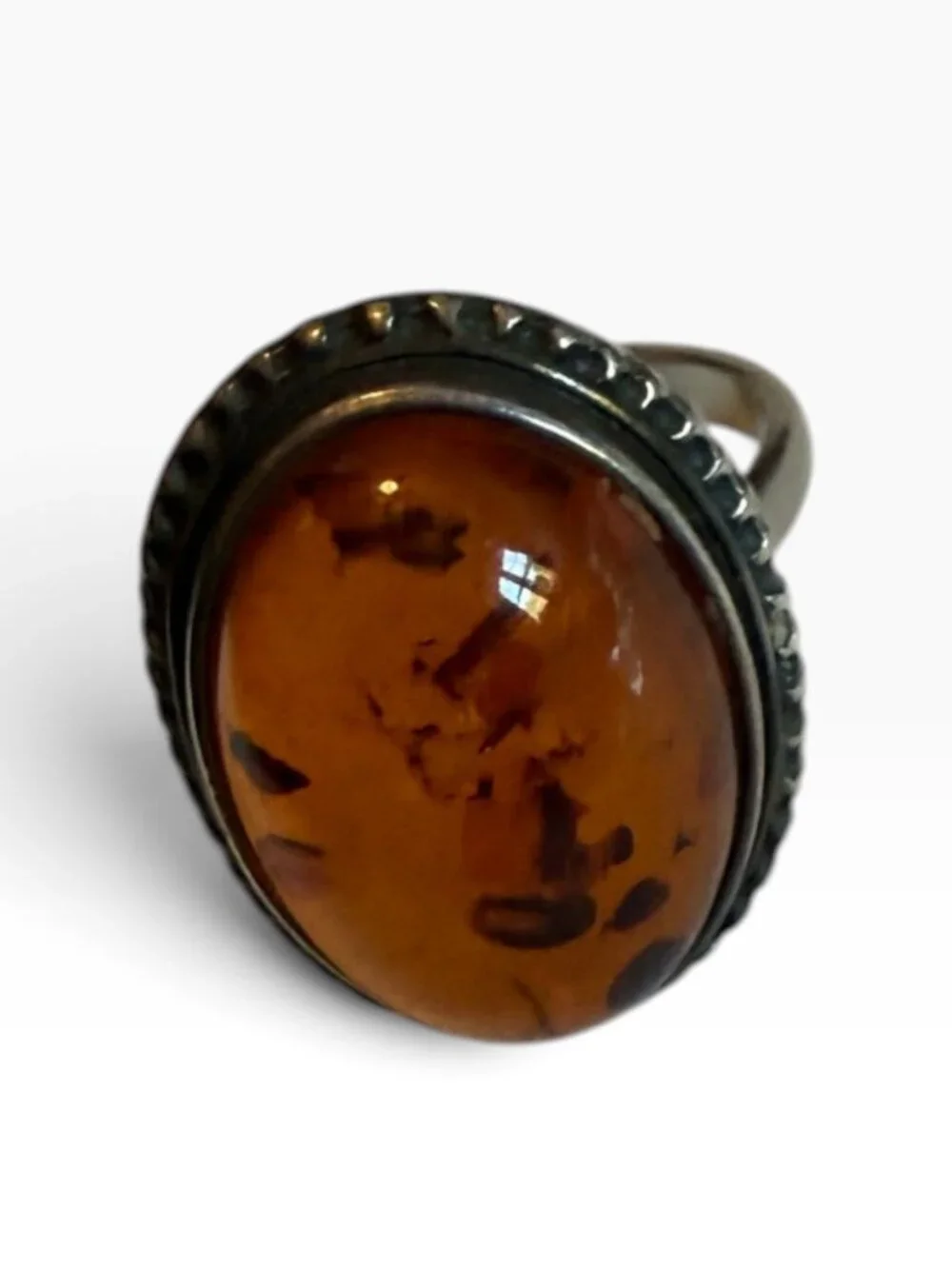 Sterling Silver 925 Amber Oval Statement Ring Size 8 Vintage Style